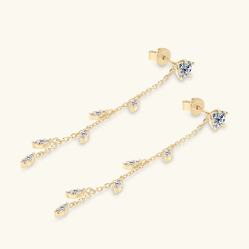 Korean Japanese Inspired Silver Stud Earrings Fresh Tempered Willow Leaf Design Fairy Long Moissanite Versatile Simple Trendy